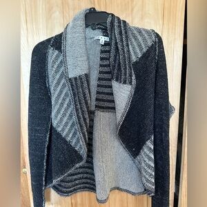CAbi Open-Front Colorblock Cardigan - Black & Gray wool blend size M SOFT NICE